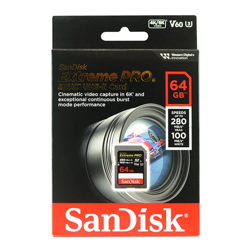 SanDisk 64Go Extreme PRO Carte Mémoire SD SDXC UHS-II C10 U3 V60 6K 4K  UHD200/180Mb/s - Carte mémoire SD - Achat & prix