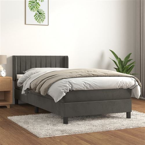 vidaXL Lit à sommier tapissier avec matelas Gris foncé 100x200 cm