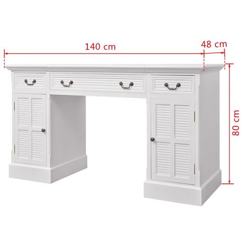 Bureau table meuble travail informatique à double piédestal blanc 140 cm