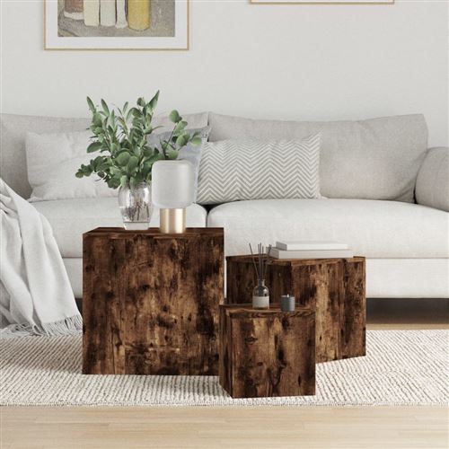vidaXL Tables d'appoint 3 pcs Chêne fumé Bois d'ingénierie815987