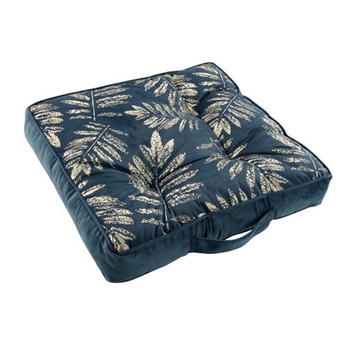 Coussin de sol 40 x 40 x 8 cm velours imprime metallise adelor Bleu