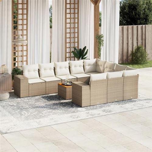  Vidaxl Salon De Jardin 11 Pcs Avec Coussins Beige R&eacute;sine Tress&eacute;e
