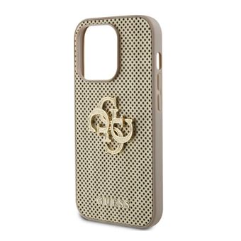Coque pour iPhone 15 Pro Perforée avec Logo 4G en Métal Pailleté Guess Dorée - 1