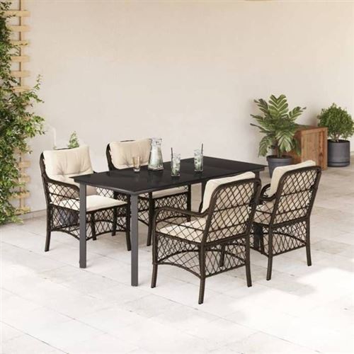 VIDAXL - Salon de jardin - Ensemble table et 4 chaises avec coussins - Rotin - Moderne - Image 2