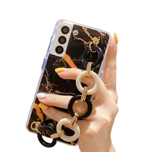 Coque à motif marbré avec bracelet FONGWAN pour Samsung Galaxy S22 Ultra-noir
