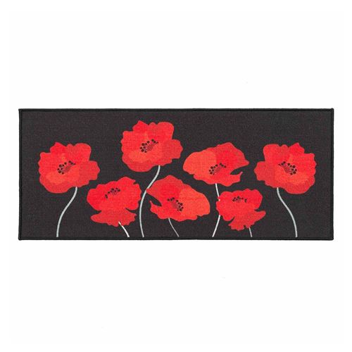 Non Communiqué Noir Tapis Déco Imprimé "Coquelicots" 50X120cm & Rouge