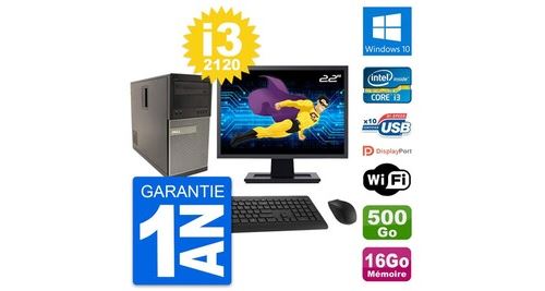 Pc tour dell 790 mt ecran 22" core i3-2120 ram 16go disque 500go windows 10 wifi