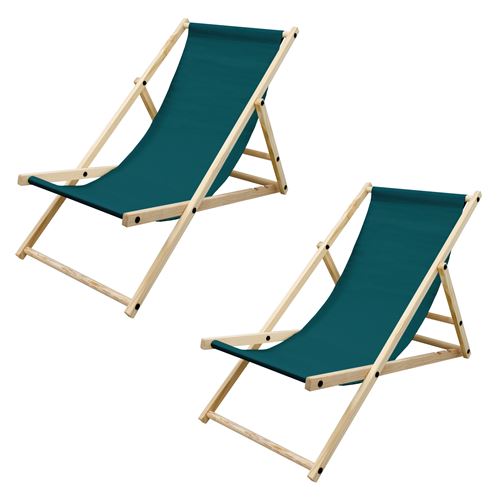 2x Chaise longue jardin pliante bain de soleil plage chilienne vert foncé 120 kg