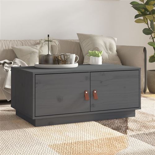 vidaXL - Table basse - Bois massif de pin - Gris - 80x50x35 cm - Image 2