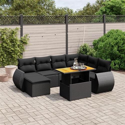 Non Communiqué Noir Vidaxl Salon De Jardin Avec Coussins 8 Pcs, Canapés De Terrasse, Ensemble De Meubles De Patio, Mobilier D'extérieur, 3272308