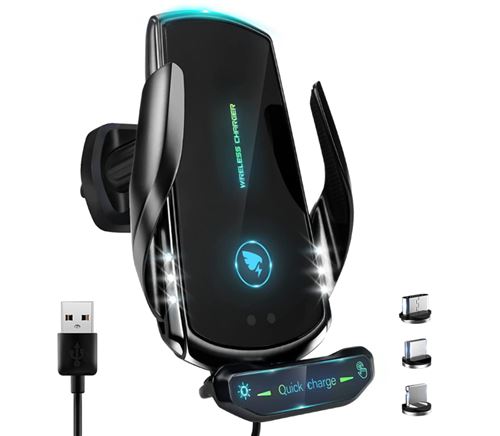 Chargeur de Voiture Sans Fil pour Tous Les Smartphones, Charge Rapide QI 15 W (Noir)-Chronus
