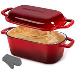NutriChef Casserole à pain ovale en fonte émaillée - 25,4 cm - avec couvercle, gants en silicone - Rouge
