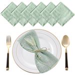 Lot de 6 serviettes vert sauge en coton et lin avec franges