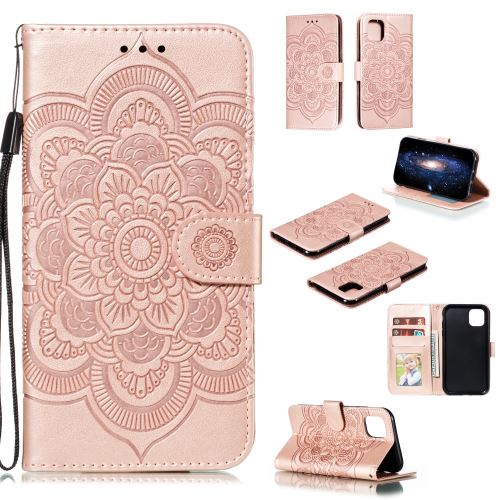 Etui en PU motif de fleurs de mandala du soleil or rose pour votre Apple iPhone XR 6.1 pouces (2019)