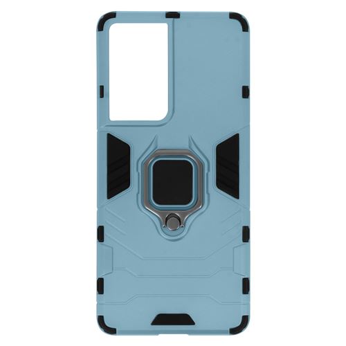 Coque pour Samsung Galaxy S21 Ultra Rigide Antichoc Bague Métallique Support Vidéo bleu
