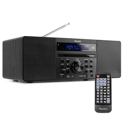 Radio Audizio Prato Radio Dab+ Lecteur Cd Bluetooth Fonction horloge 2 X port USB Télécommande Incluse Noir