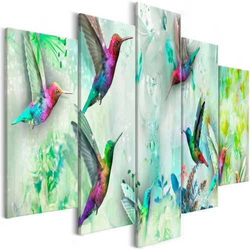 Tableau - Colourful Hummingbirds (5 Parts) Wide Green .Taille : 100x50