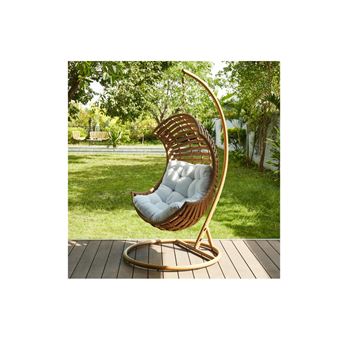Fauteuil Suspendu Maringa En Resine Tressee Beige Et Coussin Blanc