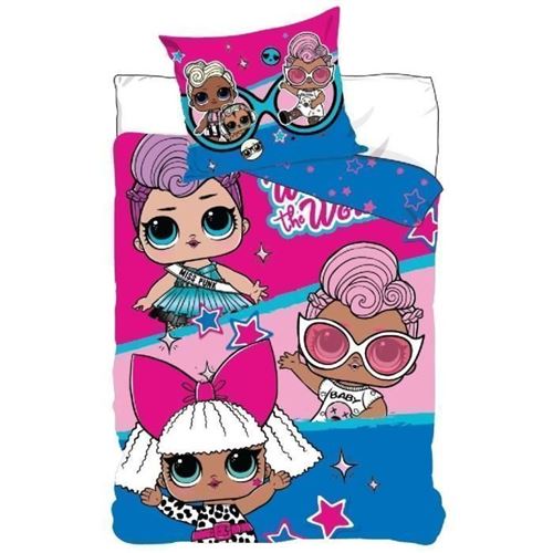 Parure de couette 100% Microfibre LOL 140x200cm + 1 taie d'oreiller 63x63 cm - Bleu