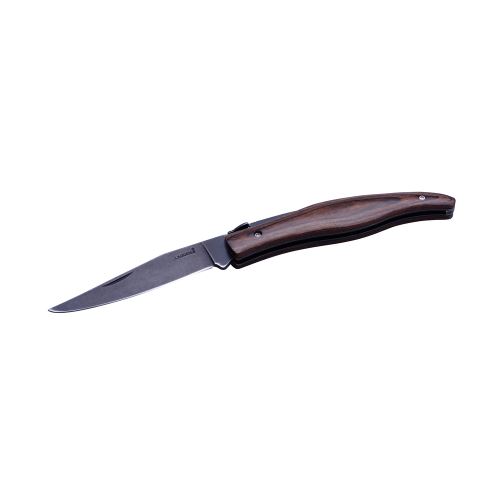 Couteau pliant lame noire manche en bois pakka brun
