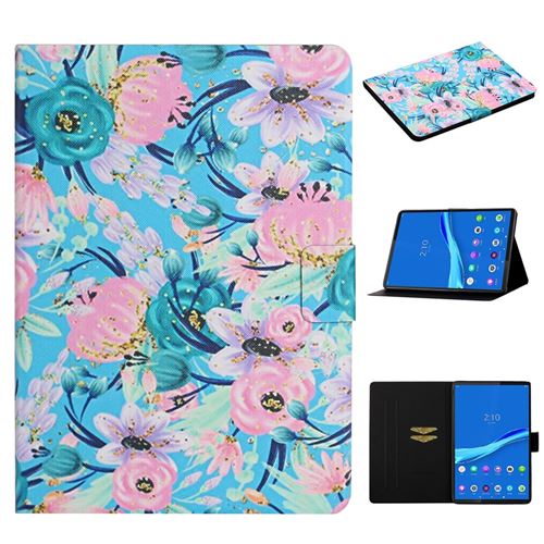 Etui en PU impression de motifs de fleurs avec support et porte-cartes fleur rose pour votre Lenovo Smart Tab M10FHD