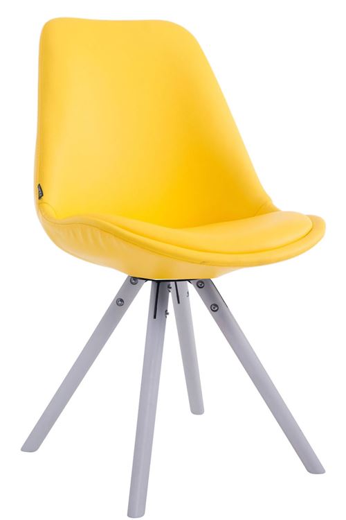 Chaise salle à manger LAVAL similicuir pieds ronds en bois de chêne Blanc - Siège Jaune