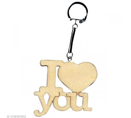 Porte clé texte I Love You en bois