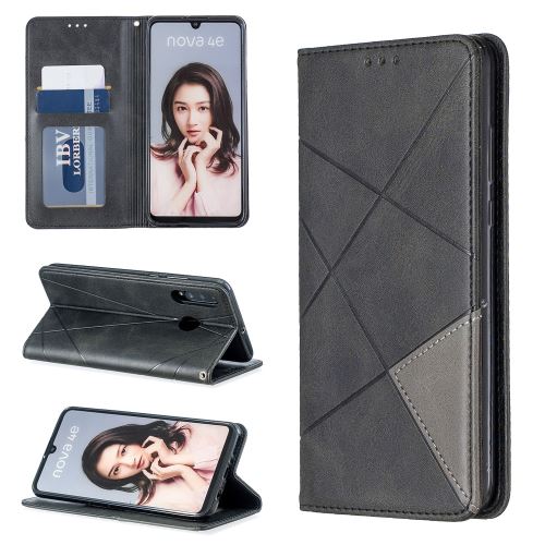 Etui en PU motif géométrique avec support et porte-cartes noir pour votre Huawei P30 Lite