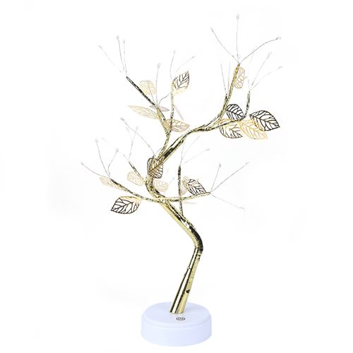 Lampe d'arbre à feuilles veilleuse de table en fil de cuivre décor 72 LED - Or