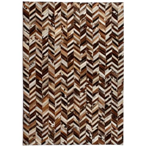 vidaXL Vloerkleed chevron patchwork 160x230 cm echt leer bruin/wit