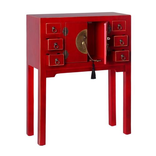 Console 2 portes, 6 tiroirs Rouge Meuble Chinois - PEKIN
