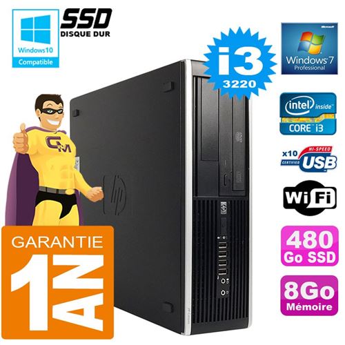 Pc hp compaq 8300 sff core i3-3220 ram 8go disque 480 go ssd graveur dvd wifi w7