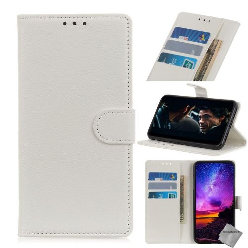 Housse portefeuille avec coque intérieure en silicone pour Wiko Y50 - film ecran inclus - BLANC