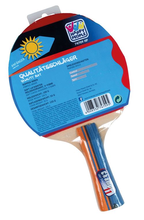 Happy People batte de ping-pong 25 cm bois/caoutchouc rouge/noir