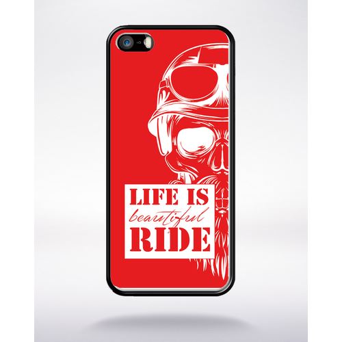 Coque Life Is Beautiful Ride Fond Rouge Compatible Apple Iphone 5 Bord Noir Silicone