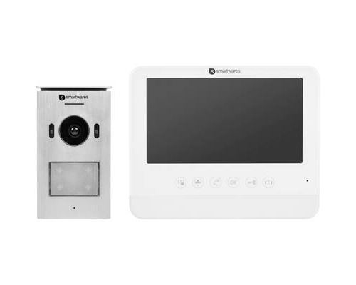 Smartwares DIC-22212 Interphone vidéo 2 fils Set complet 1 foyer argent, blanc