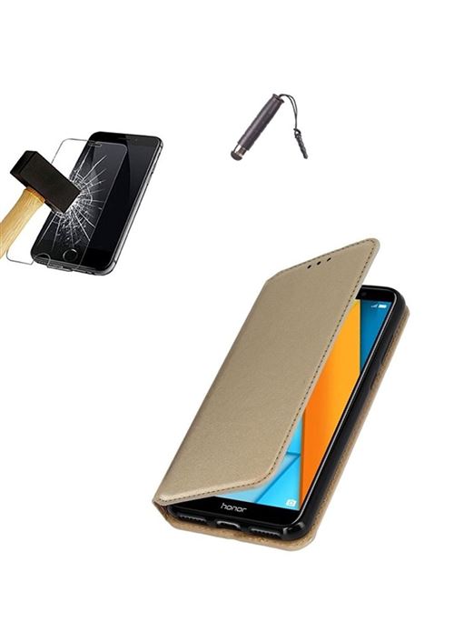 Kontarboor - Etui Housse Coque Or/Doré Huawei Y6 2018 , Film verre trempé , Stylet
