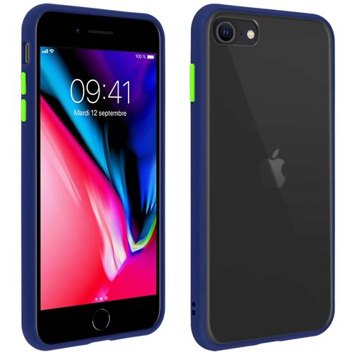 Coque pour iPhone 7/8/SE 2020 Dos Translucide Contour Coloré Mate Rigide - Bleu nuit