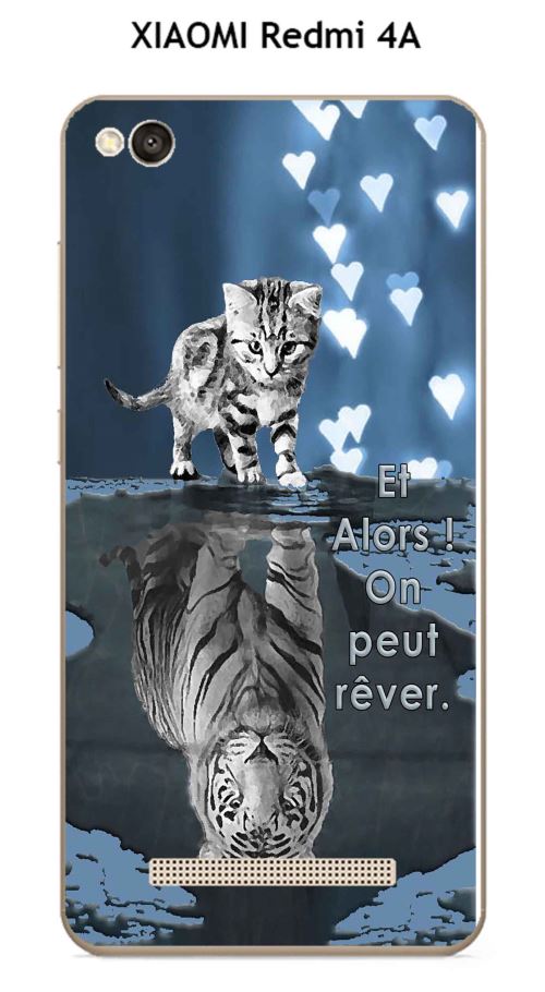 Coque XIAOMI Redmi 4A design Chat Tigre Blanc fond bleu noir Et Alors !