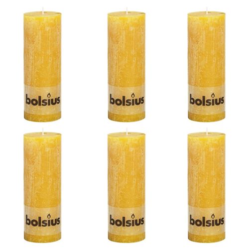 Bolsius Bougies pilier rustiques 6 pcs 190x68 mm Jaune ocre