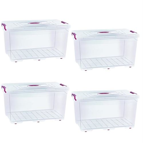 Boîte de rangement 80L à roulettes transparente avec couvercle - Lot 4 boîtes - tailleetlot : Lot de 4 boîtes (80L)