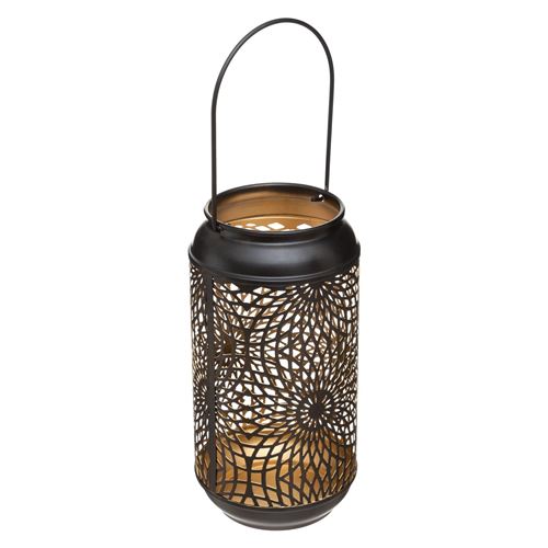 Lanterne Cylindrique en Métal Ajouré 23cm Noir