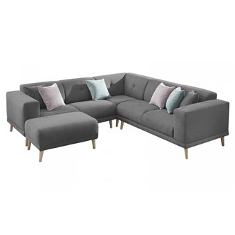 Bobochic Canapé Panoramique Fixe Avec Pouf Luna Gris Foncé