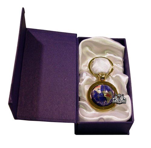 Unique Art 1-Inch Diameter Bahama Blue Pearl Swirl Ocean Gemstone World Globe Keychain with Gold Keyring