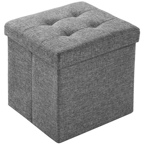 9 10 Sur Tectake Pouf Coffre De Rangement Pliable Tissu Gris Clair Achat Prix Fnac