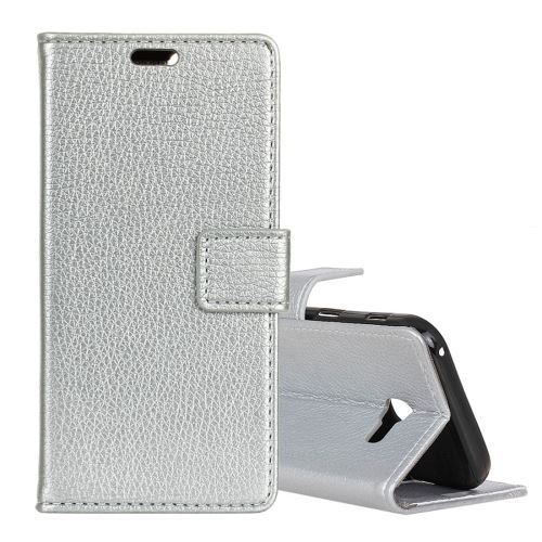 Galaxy J4+ Housse Etui Cuir Pu Texture Litchi Argenté Als90610