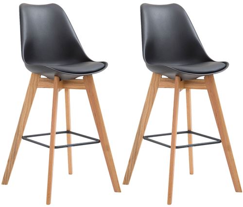 CLP Lot de 2 tabourets de bar Metz avec assise en plastique , Nature/Noir