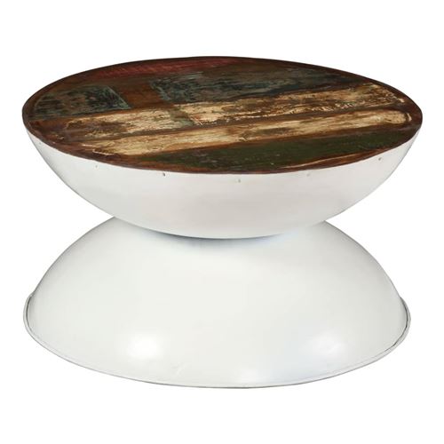 vidaXL Table basse Bois de récupération massif Base blanche 60x60x33cm