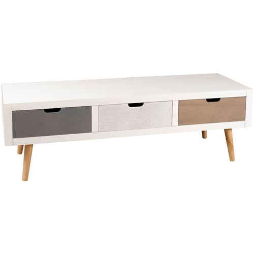 Meuble TV bas en bois 3 tiroirs L120cm EVAN