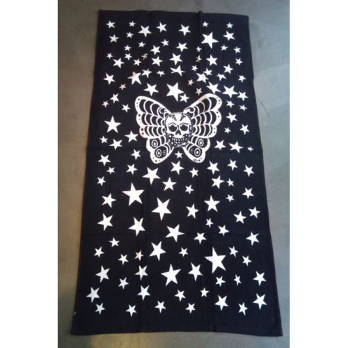 serviette de plage crane papillon noir blanc tete de mort
